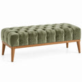 Banco con asiento acolchado con botones decorativos, verde y marrón