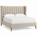 Estructura de cama con cabecero con acolchado acanalado y respaldo alto, beige