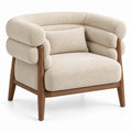 Sillón tapizado de contorno redondeado, beige y marrón
