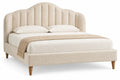 Estructura de cama con cabecero de contorno redondeado, beige y marrón